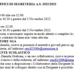 ORARIO RICEVIMENTO UFFICI DI SEGRETERIA A.S. 2022/2023